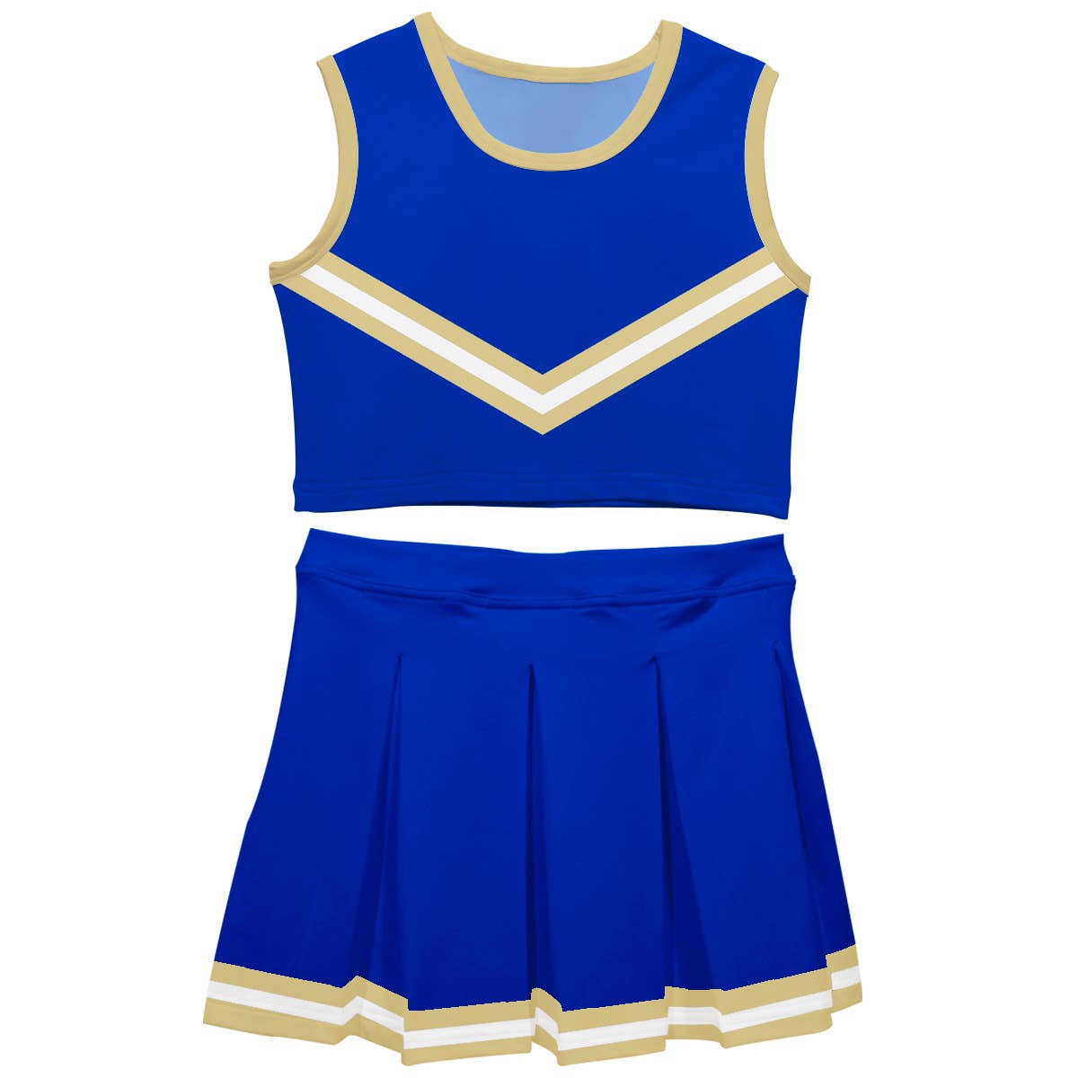 Vive La Fete - Wholesale Top & Skirt Set - Kids - Royal Gold & White Sleeveless Cheerleader Set0