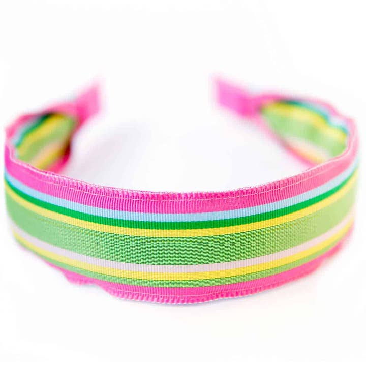 Headband Pink and Green Stripes Grosgrain Ribbon Collection for wholesale by Bows Etc.