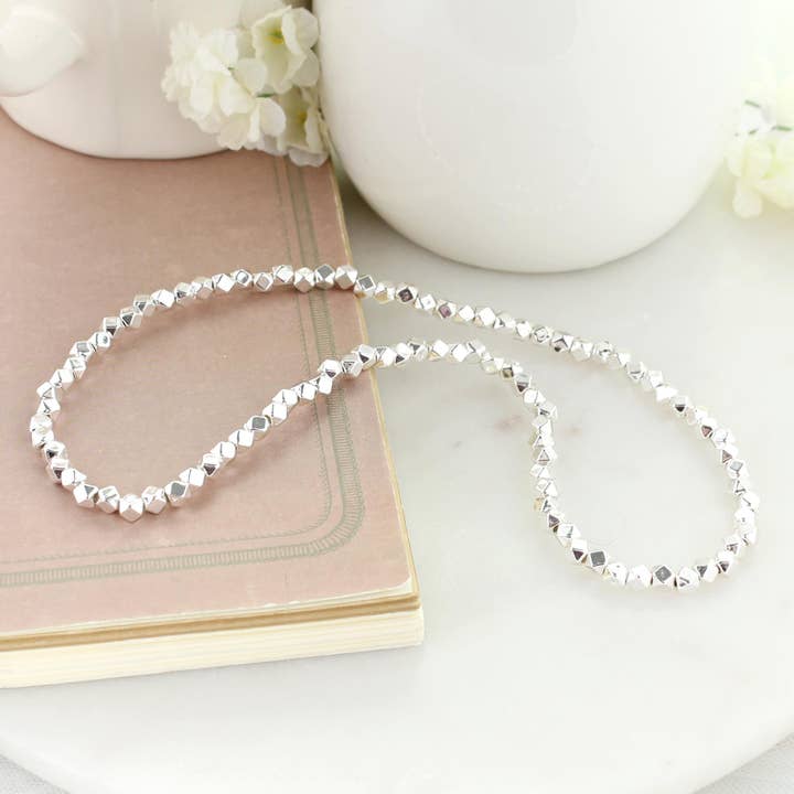 Seasons Jewelry - Wholesale Beaded/Pearl Necklace - 18" Silver Bead Stretch Necklace