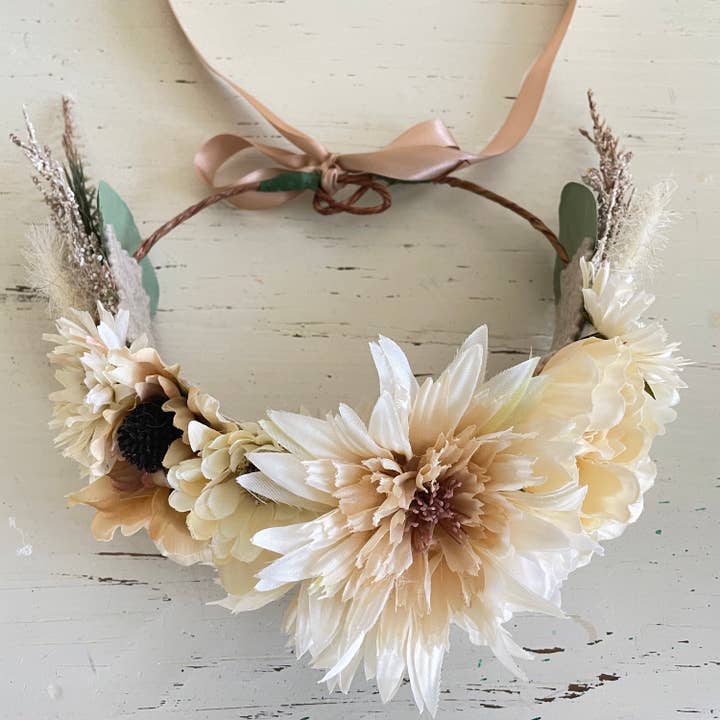 Boho Dog Wedding Wreath: Neutral Dried & Faux Flower Crown for wholesale by Wolf and Wonder