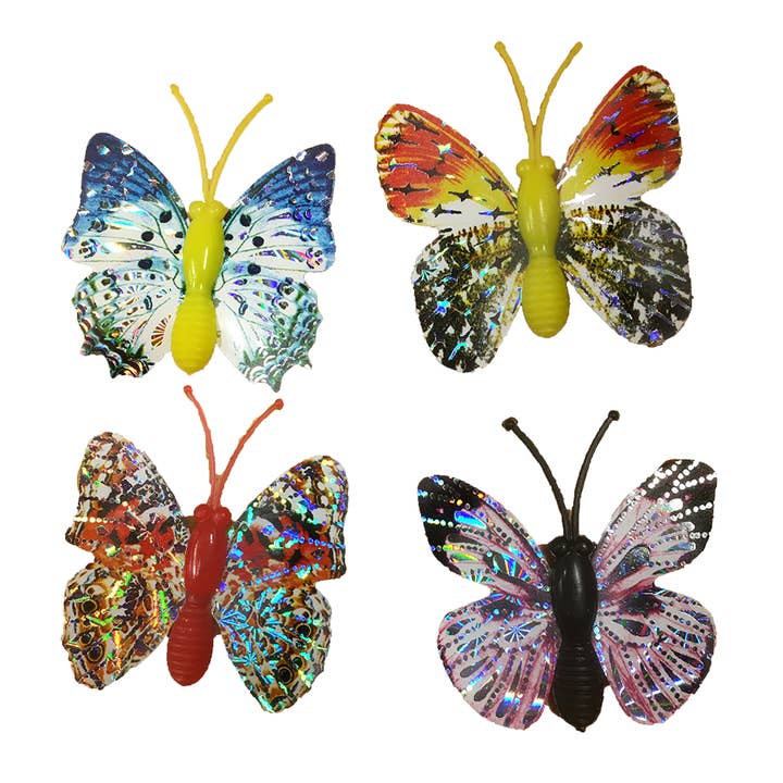 Laser Etch Butterfly Hair Clips and Magnets in Peggable Bag for wholesale by Texas Toy Distribution