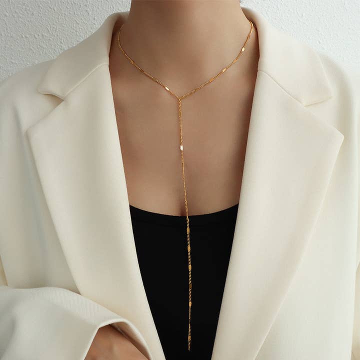 Tassel Minimalist Lariat Necklace - Rose Gold for wholesale by Koch La Ni Jewelry
