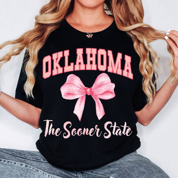 Pressure and Grace - Wholesale Screen Printed T-Shirt - Women's - Varsity State Coquette Oklahoma