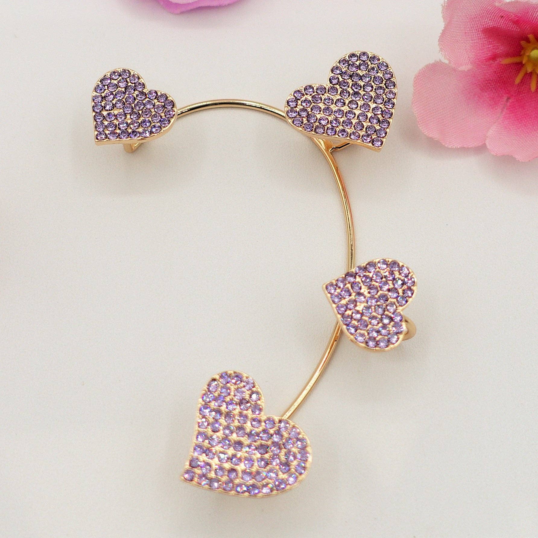 Daemon srls - Wholesale Cuff/Wrap Earrings - QUERIDA ~ EARCUFF mono orecchino con cuori in cubic zirconia9