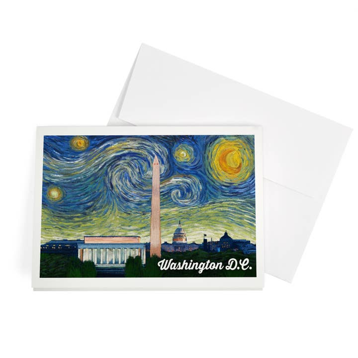 TARJETA DE FELICITACIÓN Washington DC, Serie Noche Estrellada para venta al por mayor de Lantern Press