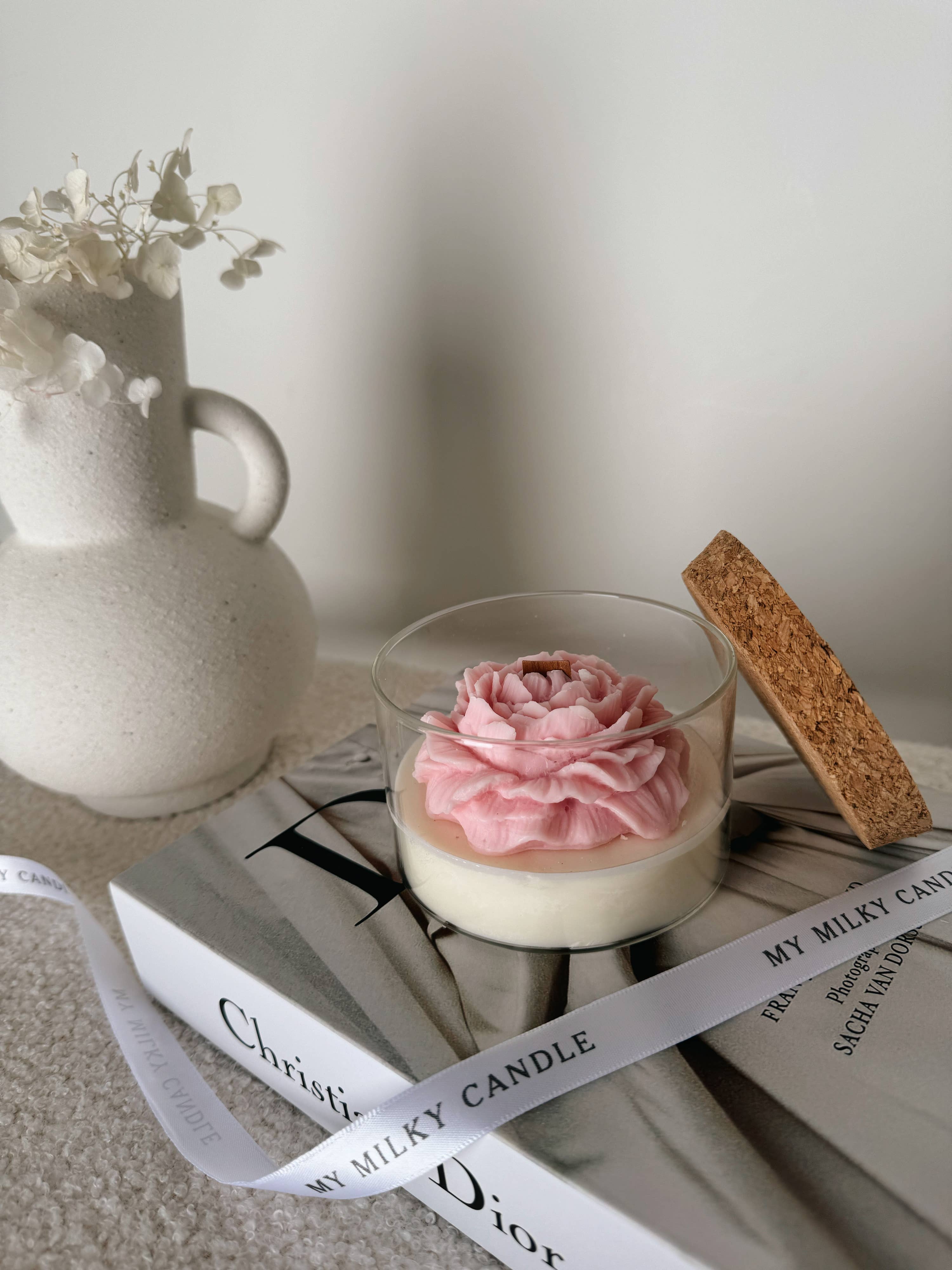 My Milky Candle - Vente Bougie en bocal - bougie pivoine pot verre liège fête des mères coloris choix2