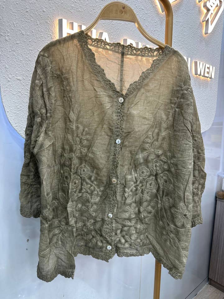 Hope & Sunshine - Wholesale Button Down Shirt - Women's - Embroidered Cotton Button-Up Shirt