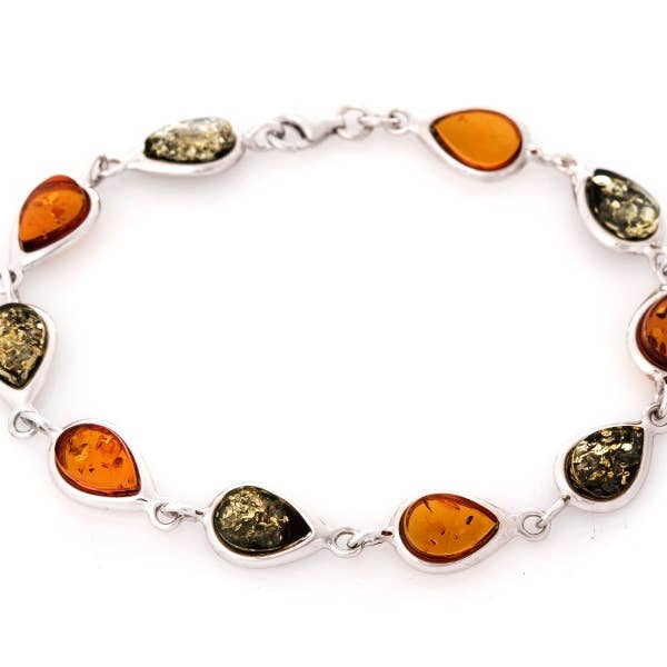 Pulsera con forma de gota de ámbar y coñac, plata 925, 19 cm de longitud para venta al por mayor de OPALOOK France