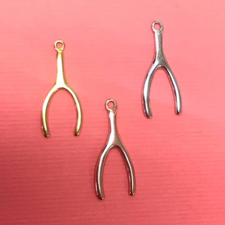 Small Gold Wishbone Charm, Sterling Silver Wishbone Charm, R for wholesale by The Bead Bazaar