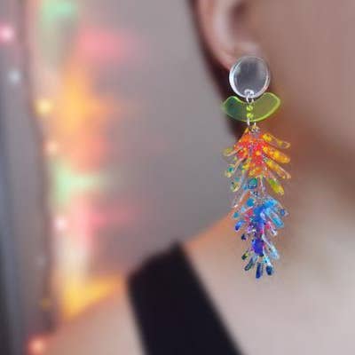 Boo and Boo Factory - Wholesale Hangende/ronde oorbellen - Neon Ombre Branch Laser gesneden acrylhars oorbellen4