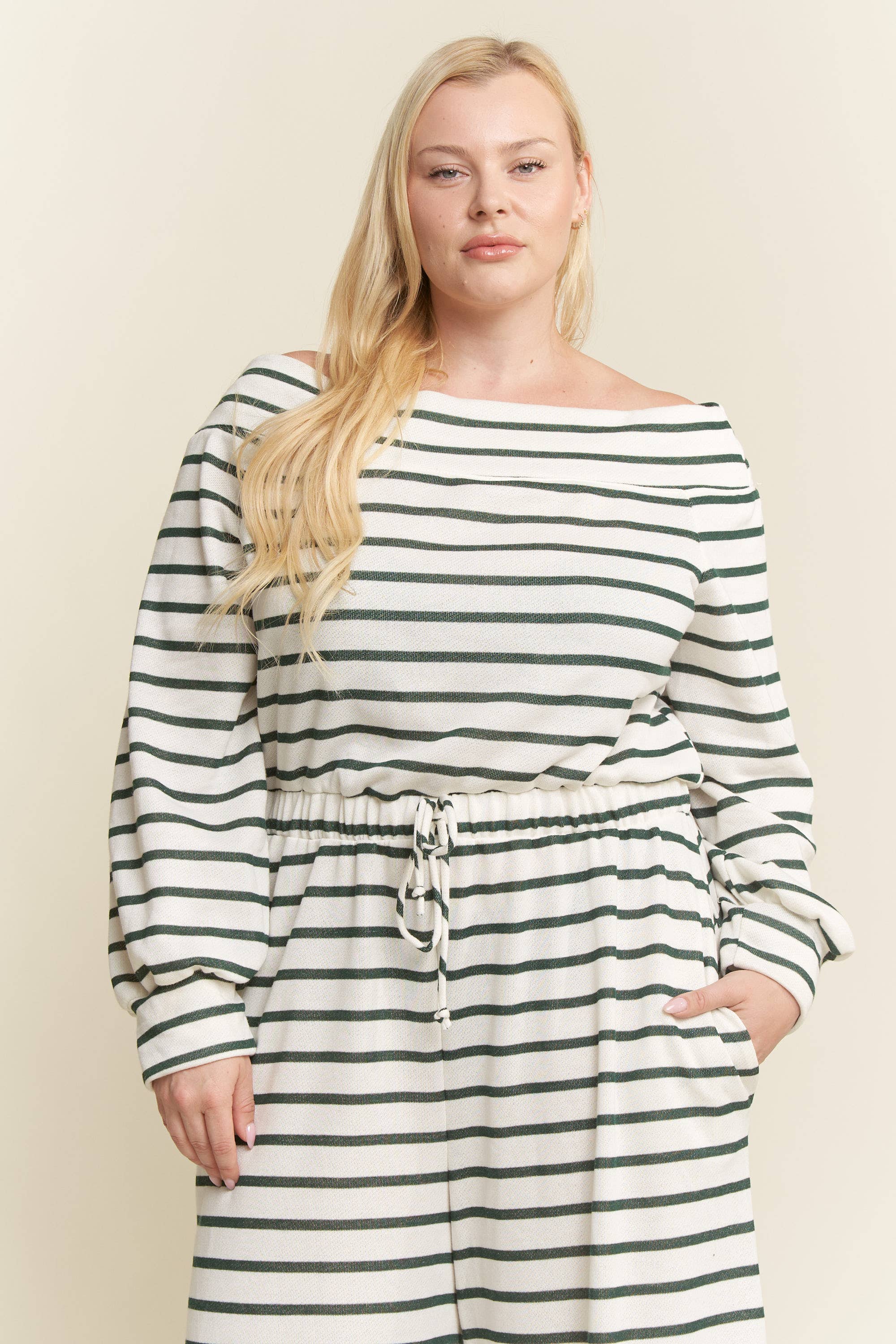 JADE BY JANE PLUS - Wholesale Jumpsuit - Women's - (PLUS SIZE) OFF-SHOULDER STRIPED TERRY JUMPSUIT2