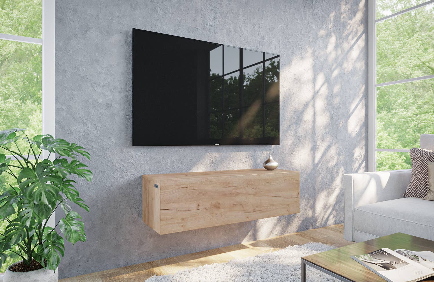 PLATAN ROOM - Wholesale Console Table - TV Cabinet TV Stand 105 cm Hanging or Standing Oak Gold1