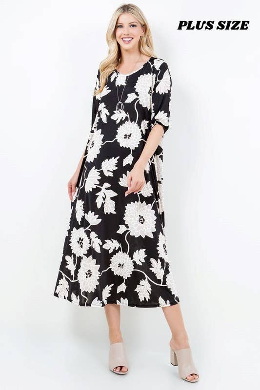 Zwart ZWARTE BLOEMENJURK MET ZIJZAKKEN PLUS SIZE MIDIJURK SAMD7005XF voor groothandel op Faire0