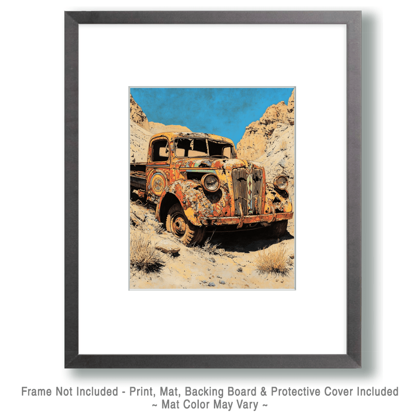 Mowbi - Wholesale Art Print - Pickup Abandoned in Arroyo - American Southwest Art Prints - 8"x10" Artwork for 11"x14" Frame1