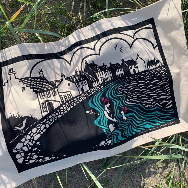 Wild Swimmers Cotton Tea Towel for wholesale by MELLA Handmade Soap