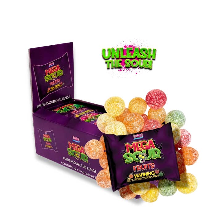 Barnetts Display #MegaSourChallenge Fruits 12x104g for wholesale by CargoPirate