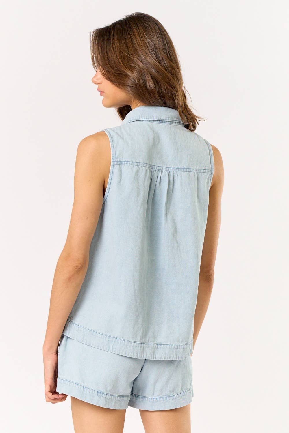 L DENIM Haut en jean sans manches à col et boutons ILT4692 en vente sur Faire3