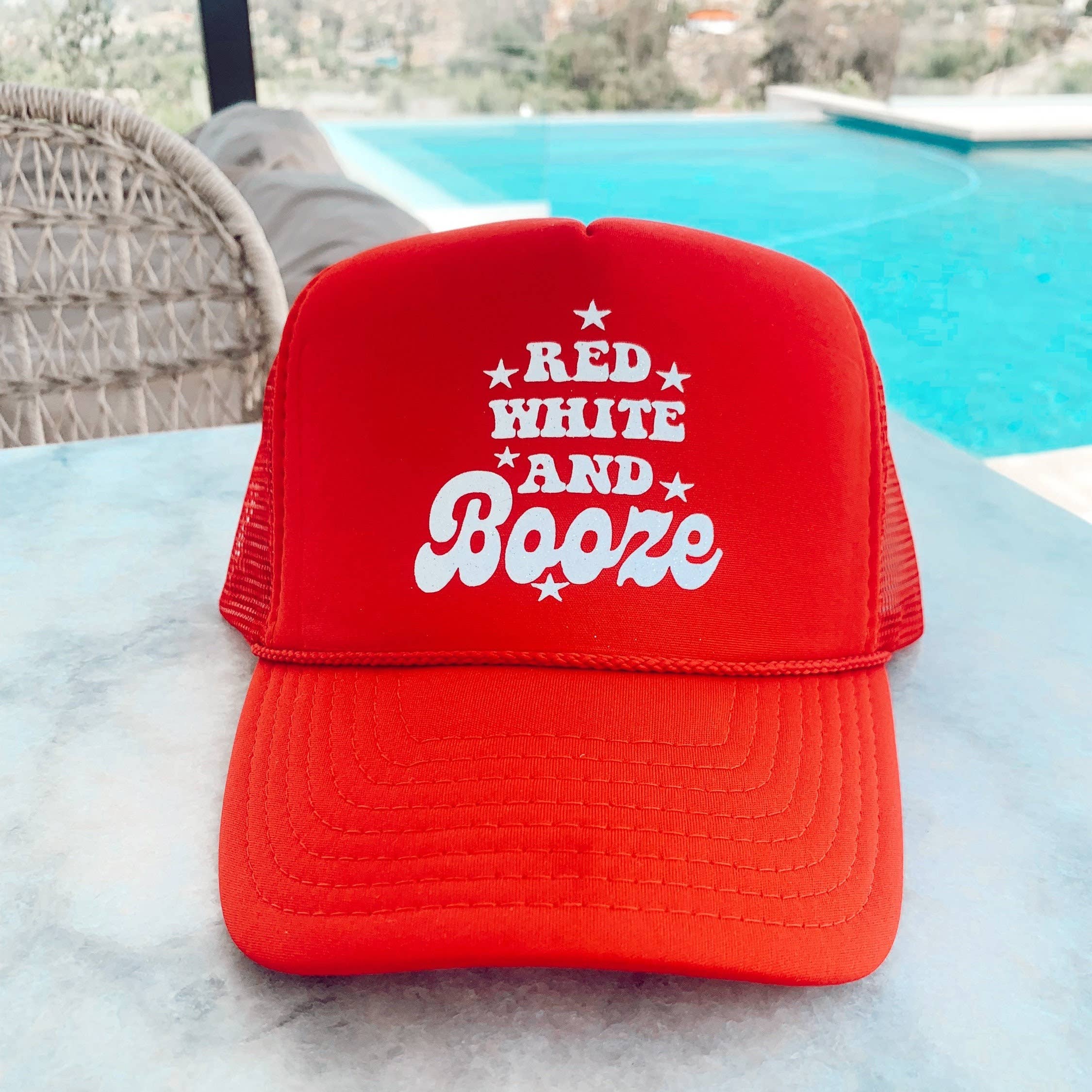 Ruby Moon - Wholesale Trucker Hat - Unisex - Red White And Booze- 4th Of July Foam Trucker Hat3