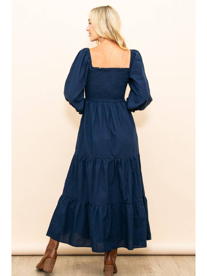 Elloh Collection - Wholesale Dress - Women's - Long Sleeve Smocked Chest Flattering Maxi Dress