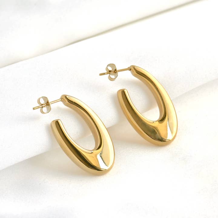 Bold Open Hoops - Waterproof 18k Gold Long Oval Hoop Studs for wholesale by Blueyejewelry