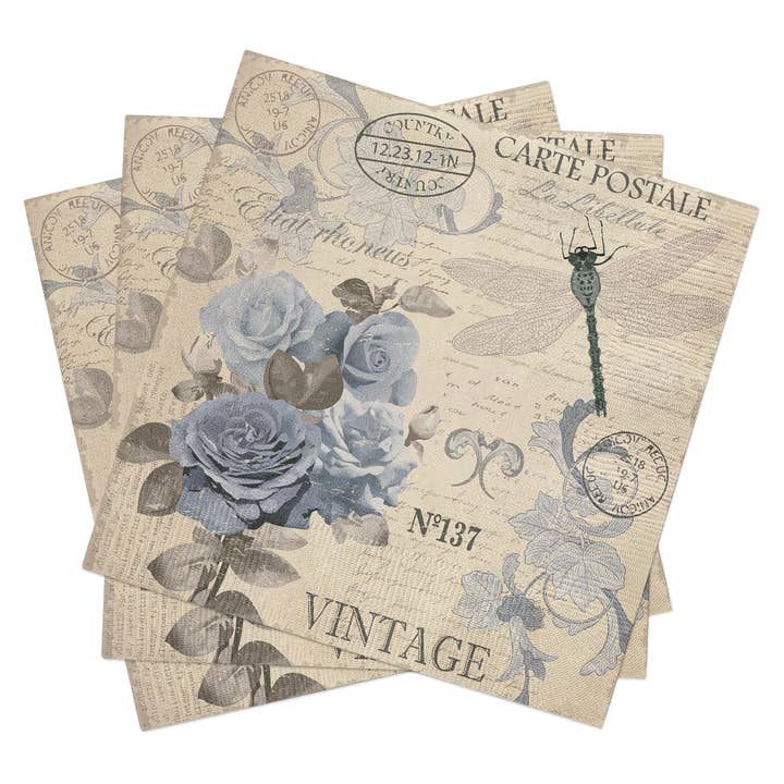 European Excellency - Vendita all'ingrosso Tovagliolo monouso - Tovaglioli da cocktail Cart Postal Roses - Tovaglioli di carta floreali