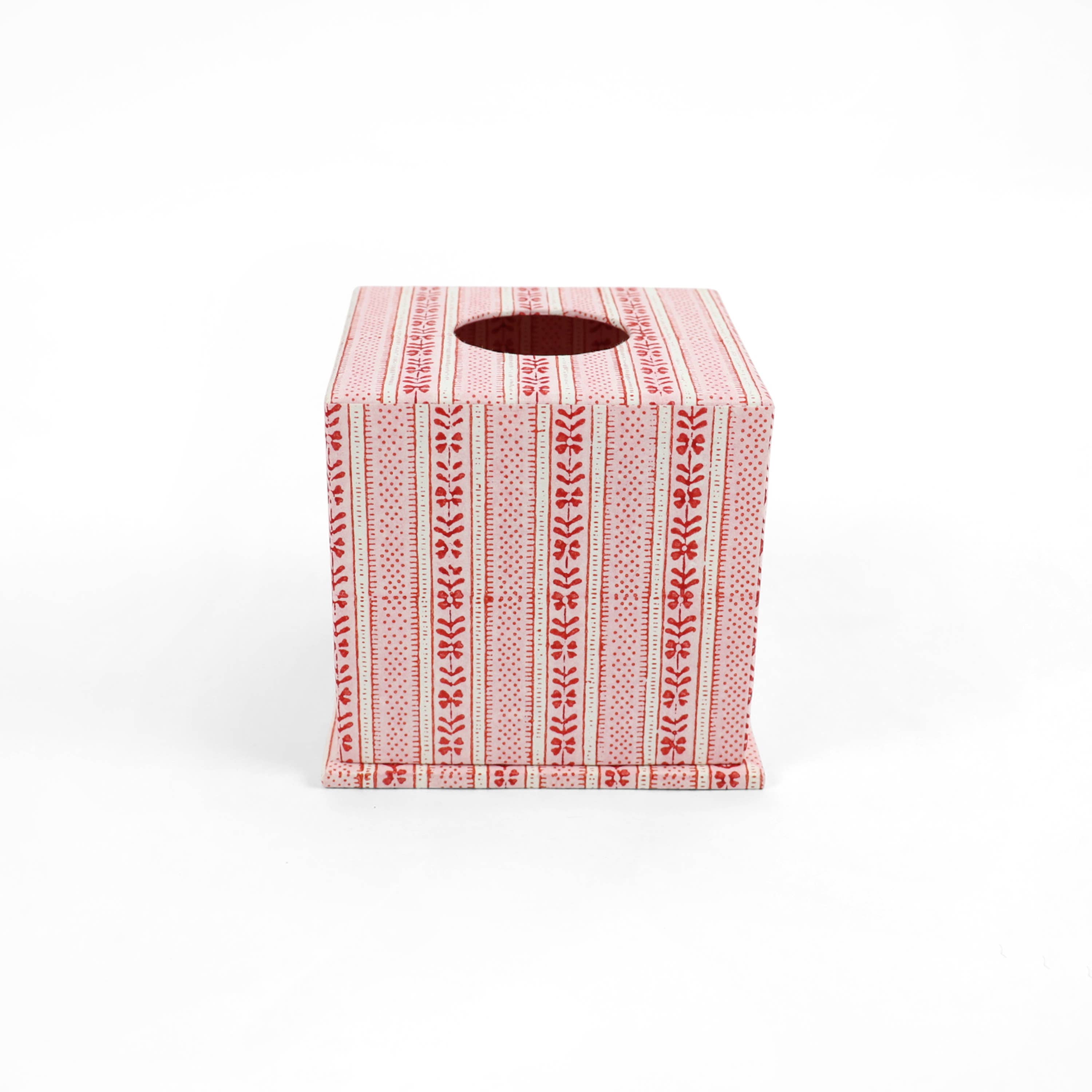 Craft Boat - Wholesale Tissue Box - BLOCK PRINTED TISSUE BOX - HOLIDAY EDIT  FLORAL STRIPE RED2