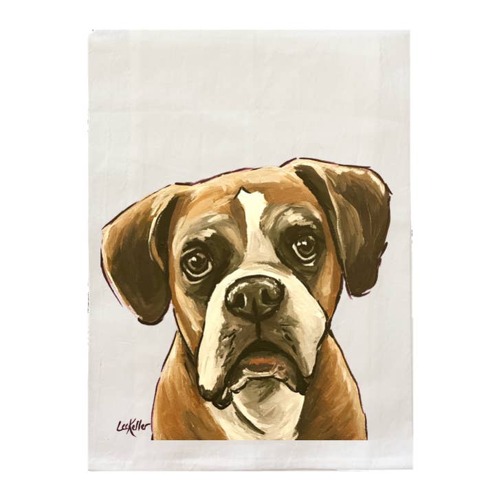 Boxer Tea Towel, Boxer Flour Sack Towel, Kitchen Decor for wholesale by Hippie Hound Studios
