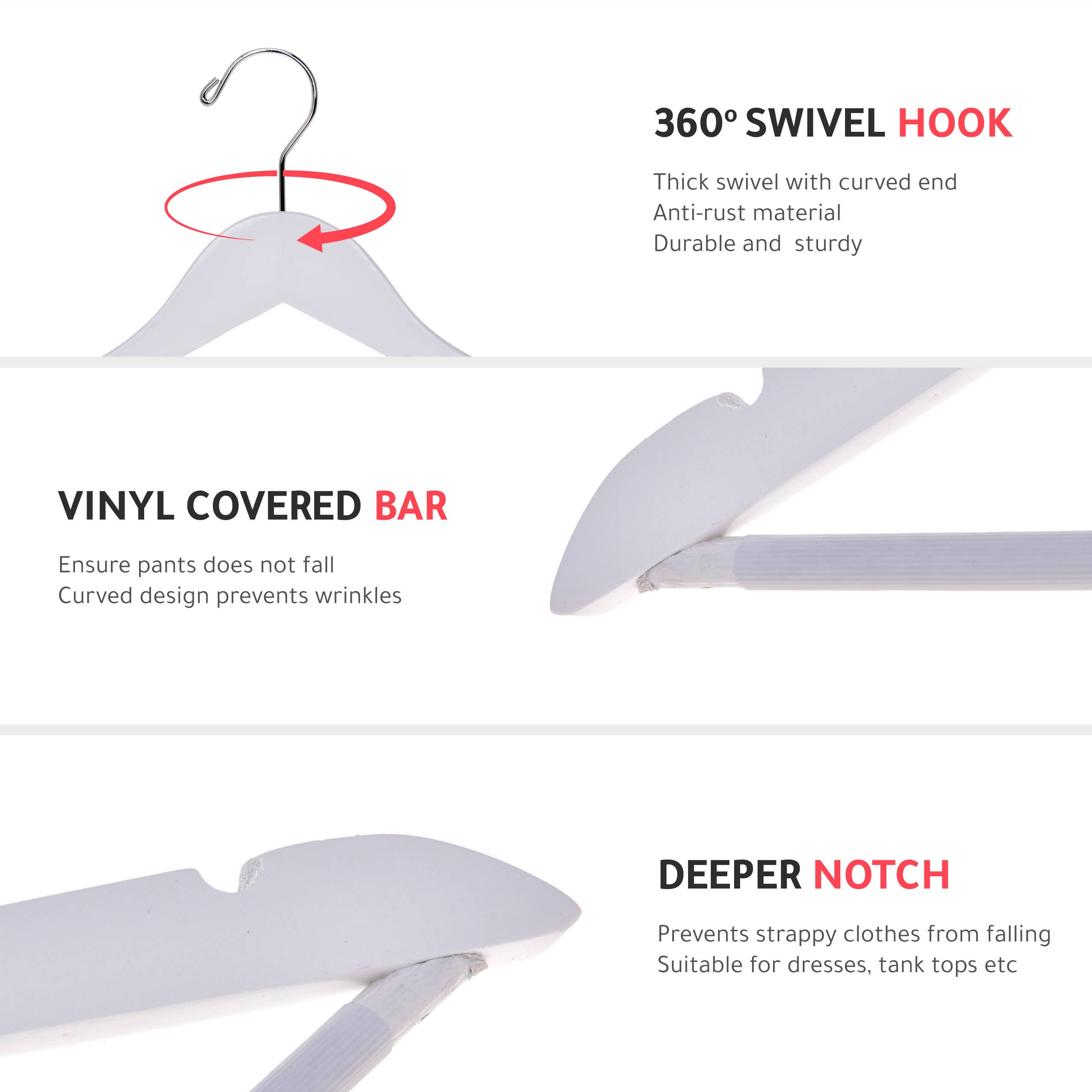 Quality Hangers - Wholesale Clothes Hangers - W040 Semi Curved Wooden Hanger, 17.5" White - 903