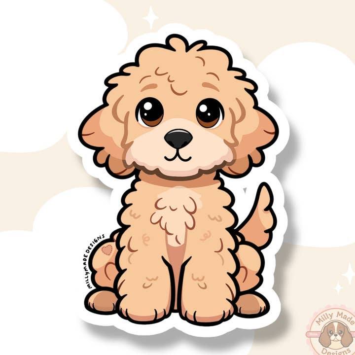 Apricot Goldendoodle Labradoodle Dog Sticker | Cute Cartoon Vinyl Decal | Durable | For Laptops, Journals | Dog Lover Gift for wholesale by Milly Made Designs