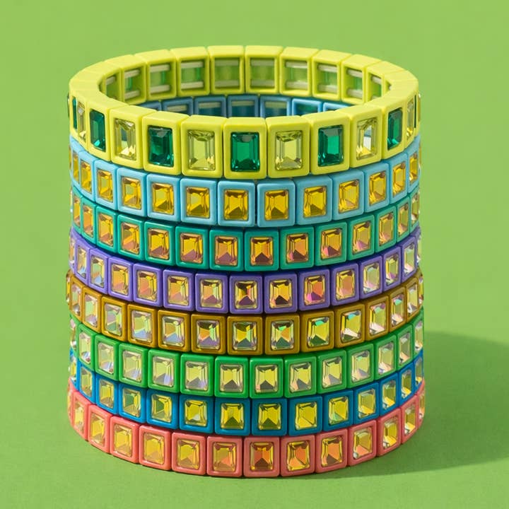 Pulsera elástica esmaltada - Gemas pequeñas - Penélope - Colores surtidos para venta al por mayor de Taylor Elliott Designs