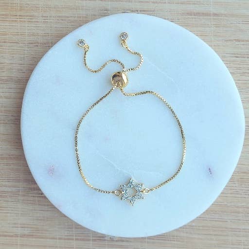 CZ Star of David Adjustable Brass bracelet for wholesale by Daphne'Style