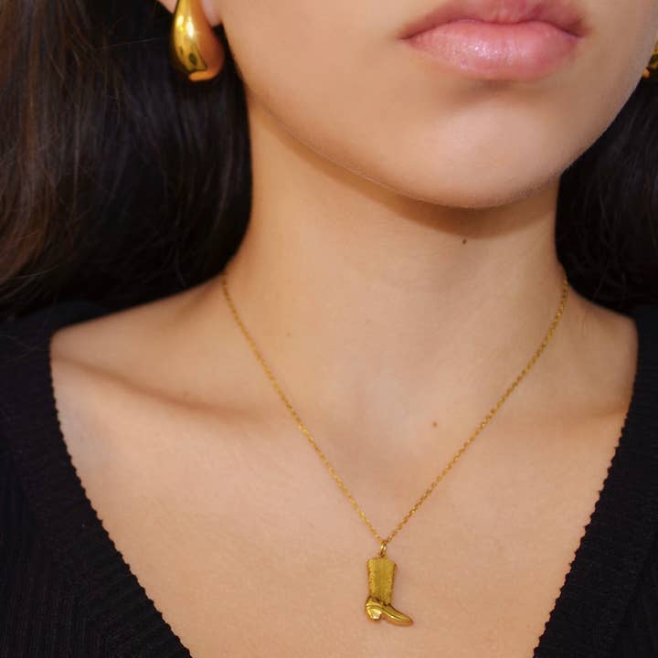 AzzaikJewelry - Wholesale Link & Chain Necklace - Cowboy Boot Charm Necklace Stainless Steel1