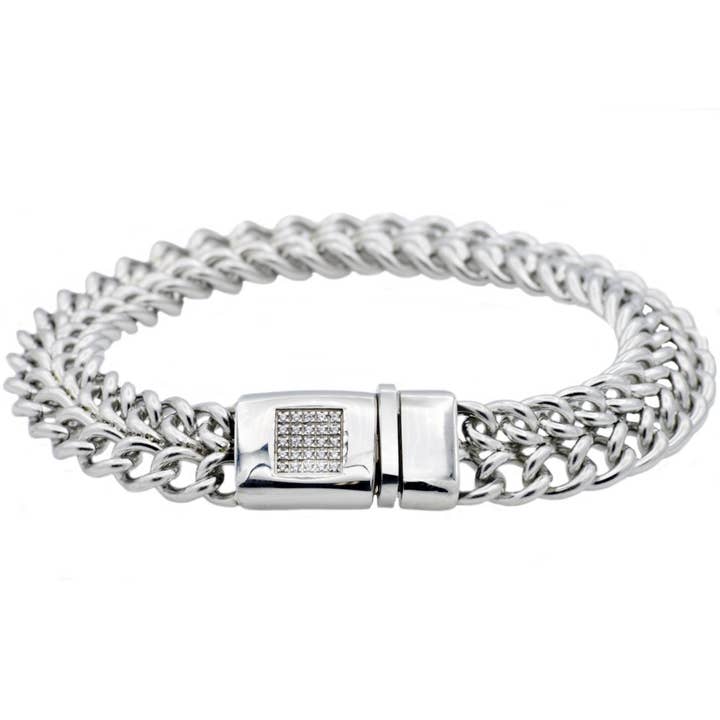 Men's Stainless Steel Bracelet With Cubic Zirconia for wholesale by Blackjack Mens Jewelry