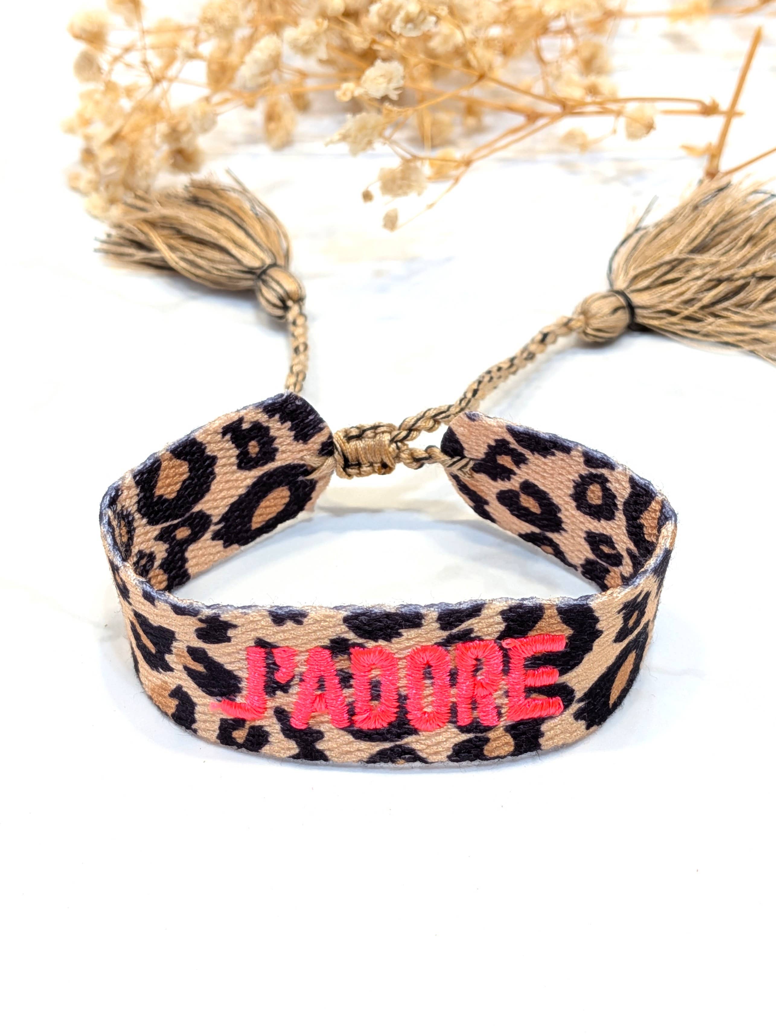 LOLO & YAYA - Wholesale Woven/Braided Bracelet - J'ADORE LEOPARD fabric message bracelet6