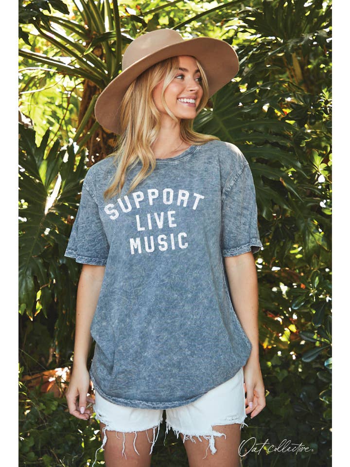 OAT COLLECTIVE - Wholesale Screen Printed T-Shirt - Women's - SUPPORT LIVE MUSIC Mineral Graphic Top8