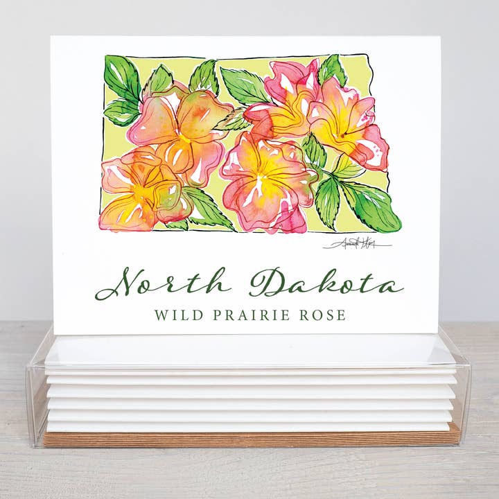 North Dakota Wild Prairie Rose State Flower Notecard Set for wholesale by Amanda Klein Co.