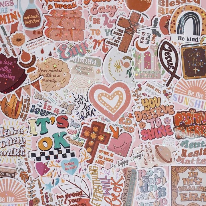 Cross and Crowns - Wholesale Sticker - Holographic Christian waterproof stickers