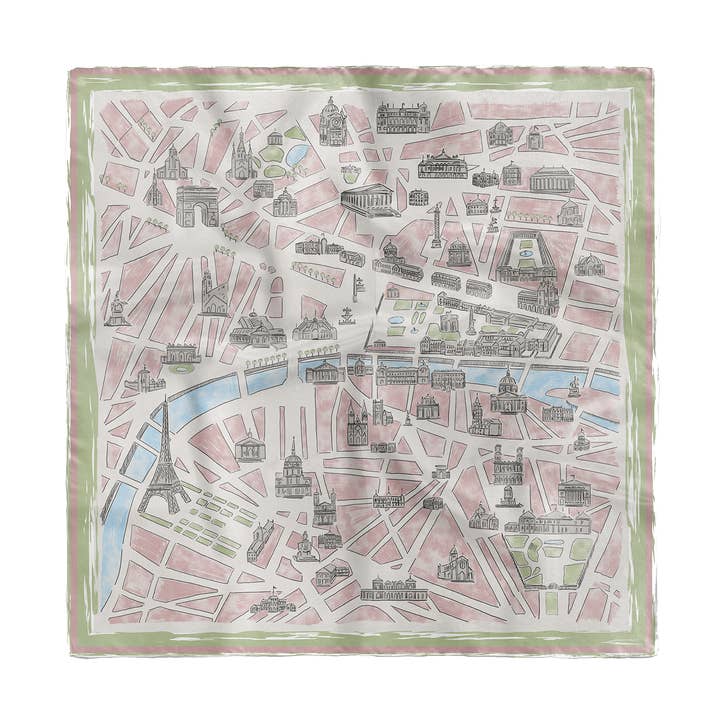 Parijs Kaart Zijde Sjaal – 100% Zijde voor wholesale door Maizie Clarke LLC