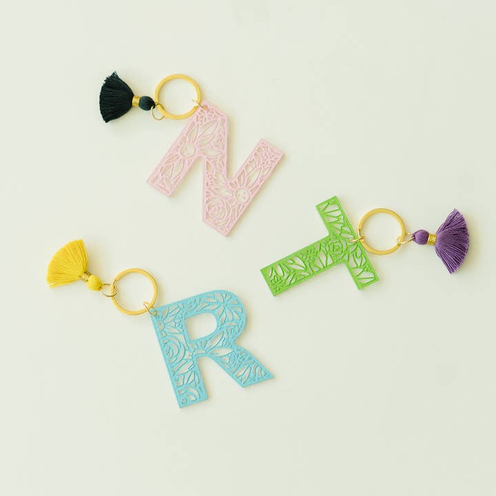 Floral Initial Acrylic Keychain for wholesale by Joy Made Collective