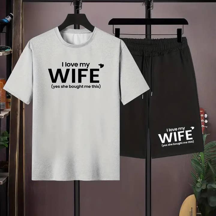 I Love My Wife, Men's 2 Pieces Outfits, T-shirt and Shorts for wholesale by Lucky Avocado