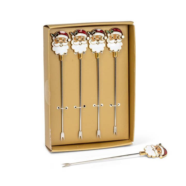 Abbott - Wholesale Cocktail Pick - Santa Face Icon Cocktail Picks, Set of 4 - 4.5"H