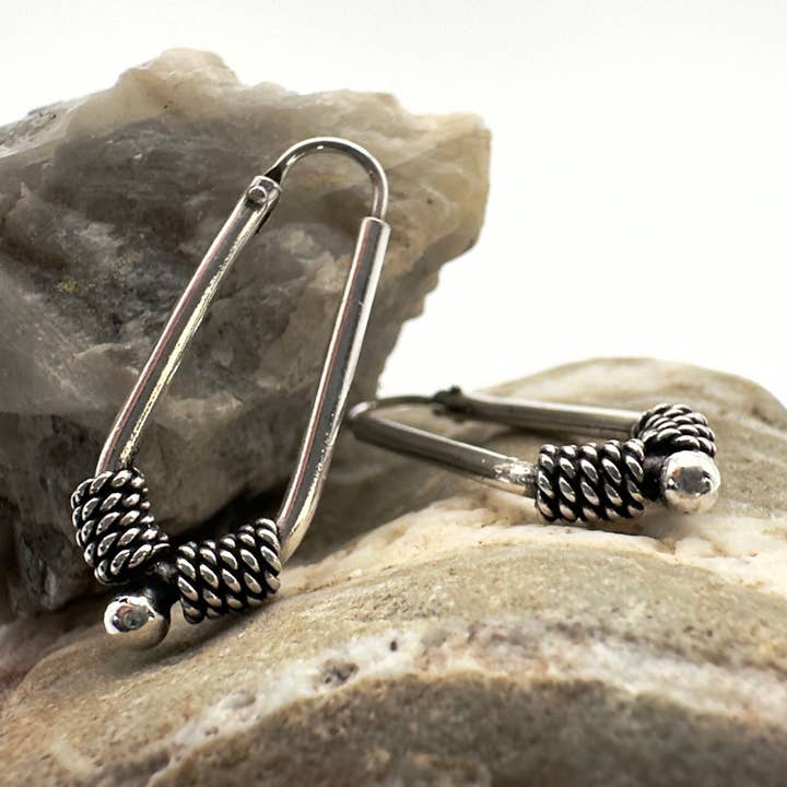 Oval Hoop with Roped Accent in Sterling Silver for wholesale by The Green Gecko