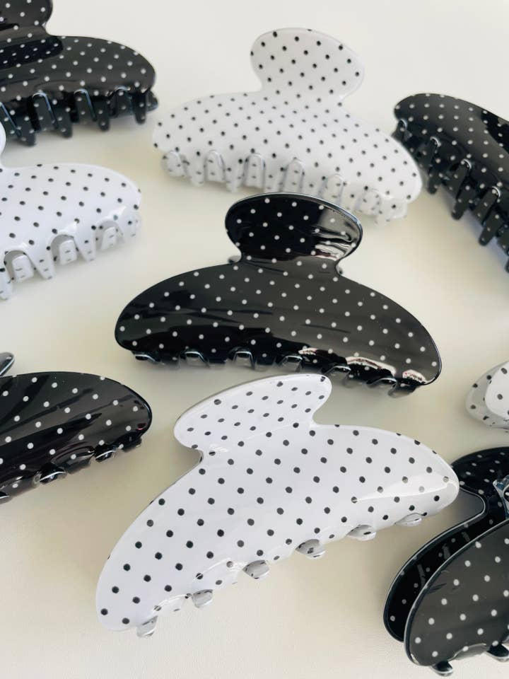 Black & White Polka Dot Claw Clips Pack of 9 for wholesale by The Wildflower Company