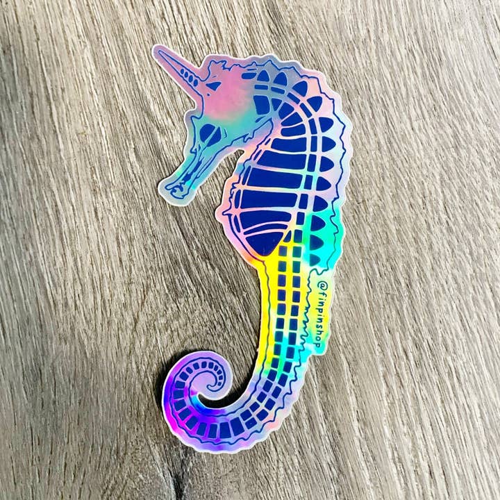 Etiqueta holográfica do cavalo-marinho esqueleto por atacado de Fin Pin Shop
