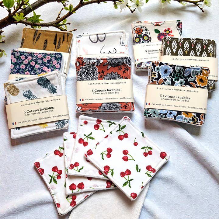 5 Washable Cotton Pads "Hemp & Organic Cotton" for wholesale by Les Mimines Montpellieraines