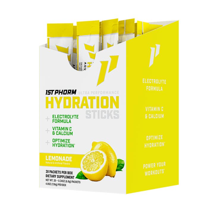 Hydration Sticks, Lemonade - 20 Sticks/Carton, 18 Cartons (360 Sticks) for wholesale by 1st Phorm
