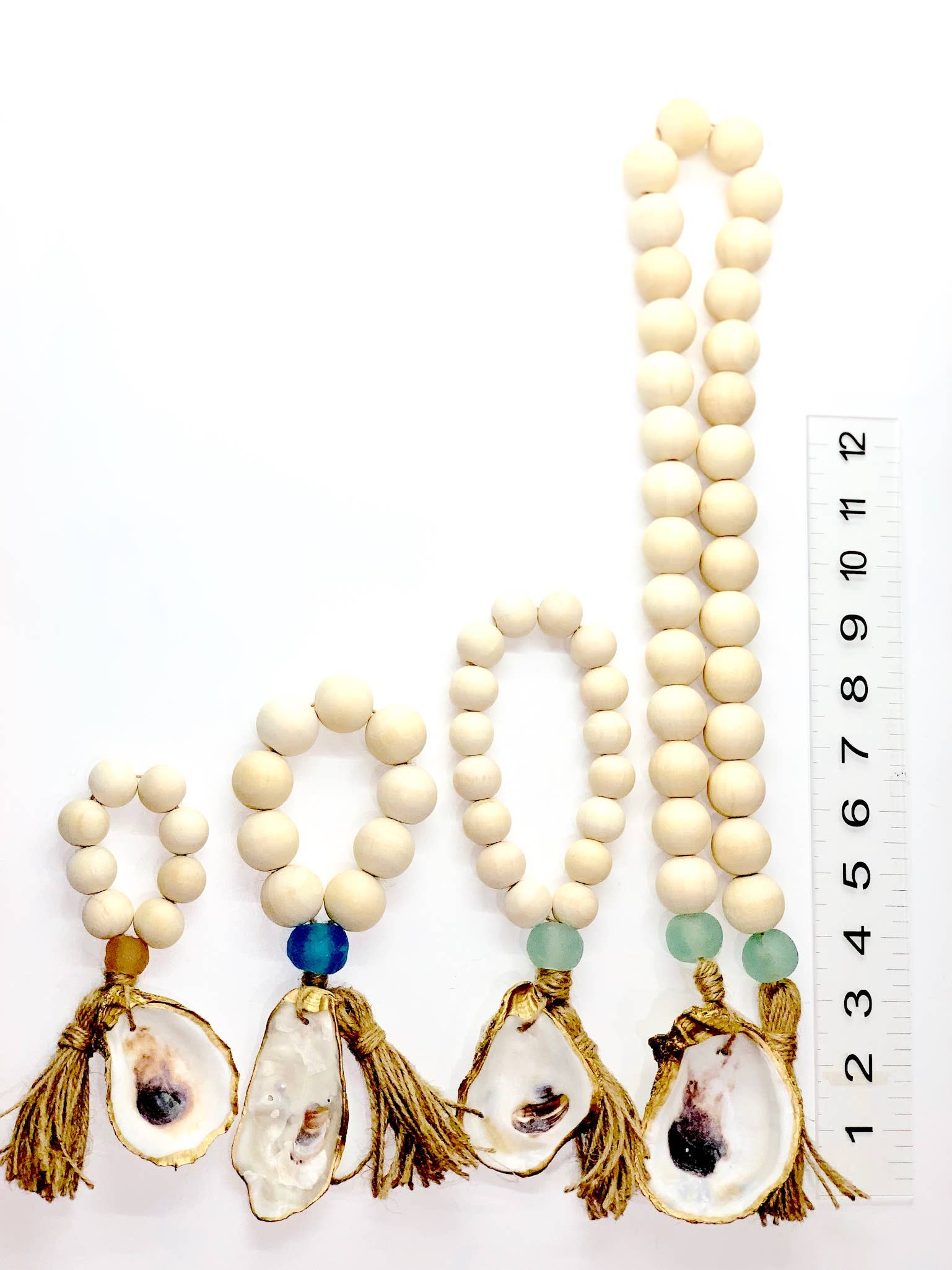 The Gilded Shell - Wholesale Decorative Tabletop Object - Lagoon - Natural Wood Bead Decor with Gold Oyster, Sea Glass1