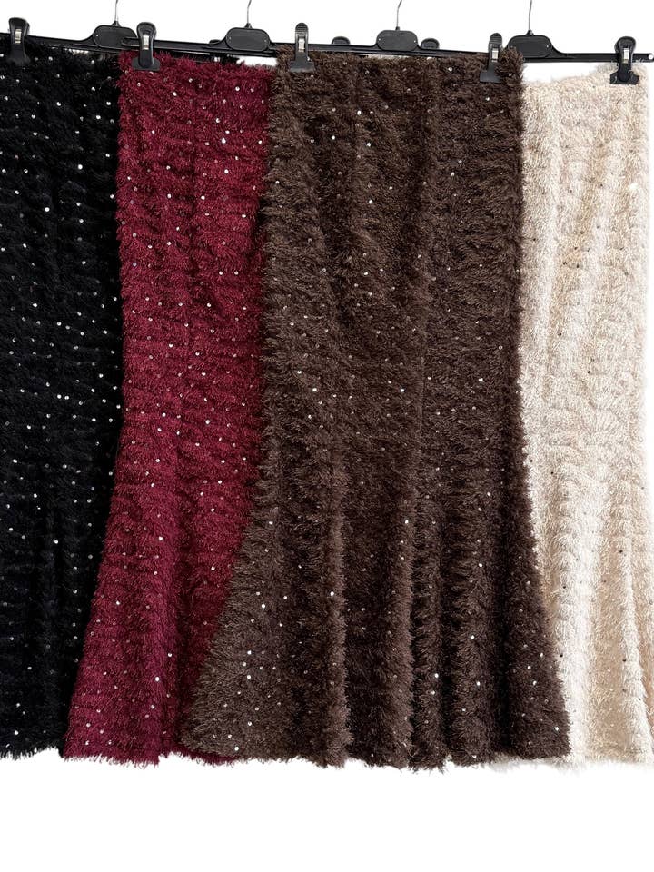 SWEET MAGIC MODA Y COMPLEMENTOS – Saia - Mulher por atacado – SAIA DE LANTEJOULAS COM PELO SINTÉTICO