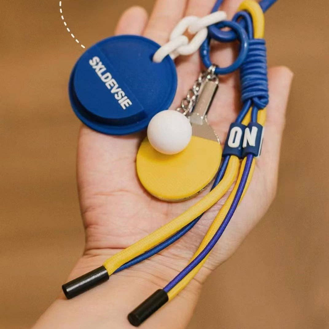 Blue Mini Table Tennis Racket Rope Braided Keychain DP25E499 for wholesale on Faire2
