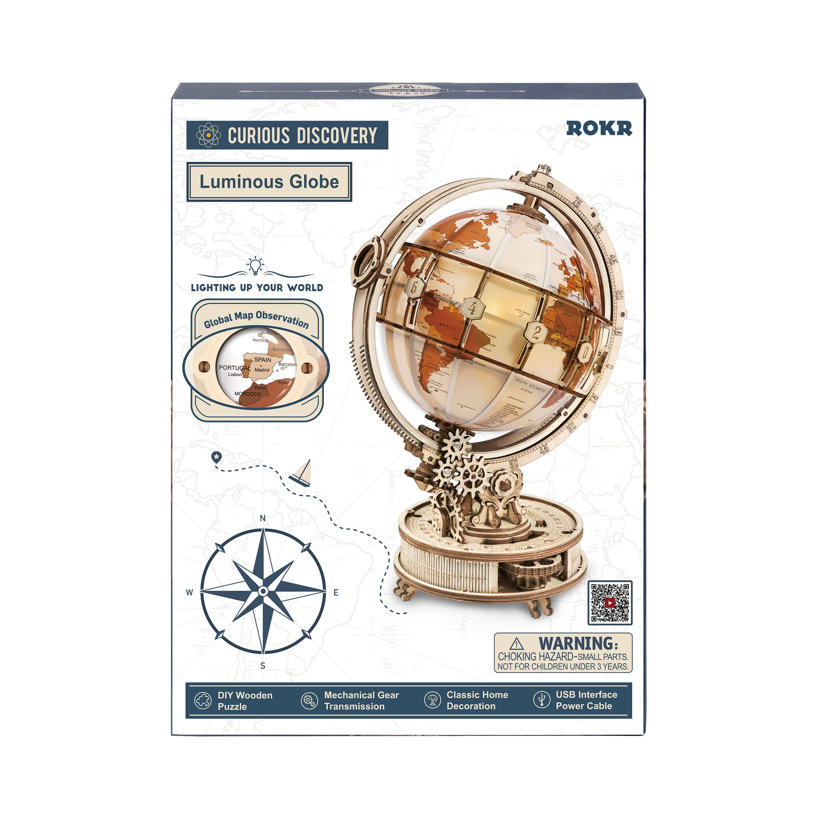 Robotime - Wholesale Doe-het-zelf-knutselset - ST003 Luminous Globe Rokr 3D houten puzzels Crafts Natural11